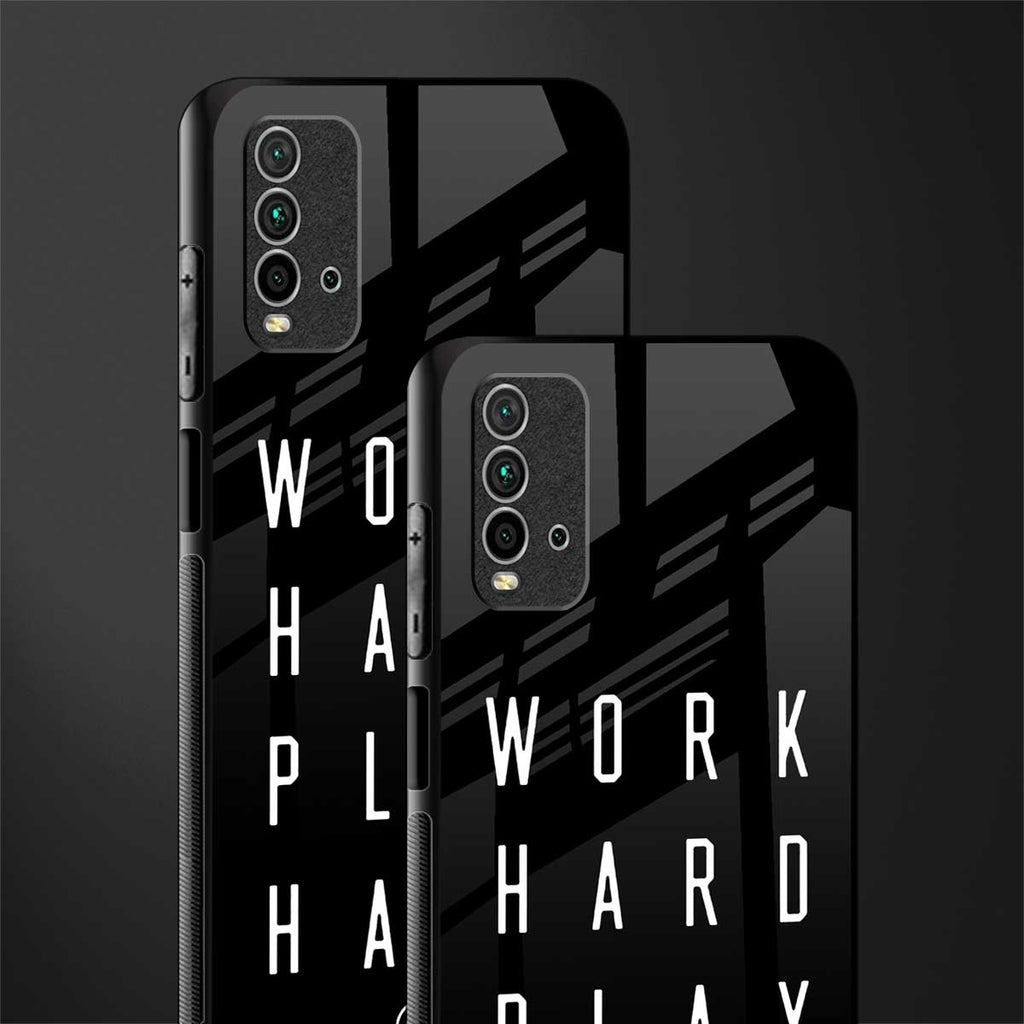 work hard play hard glass case for redmi 9 power image-2