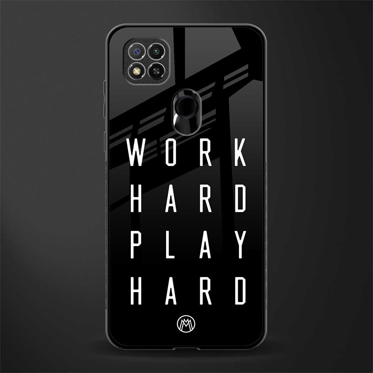 work hard play hard glass case for redmi 9 image
