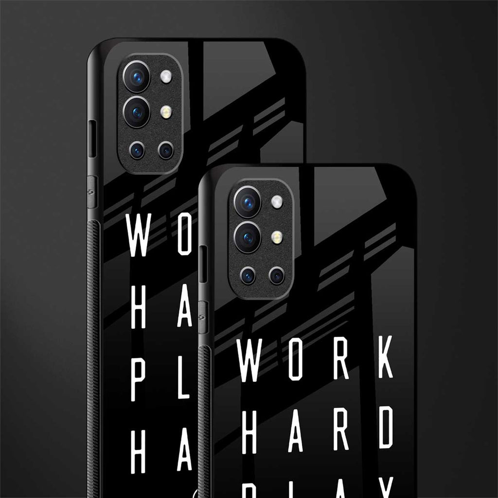 work hard play hard glass case for oneplus 9r image-2