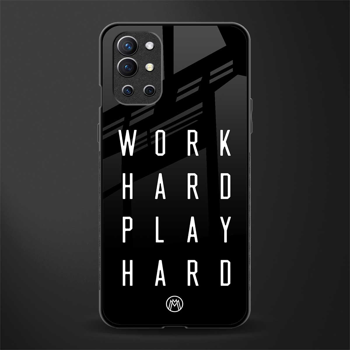 work hard play hard glass case for oneplus 9r image
