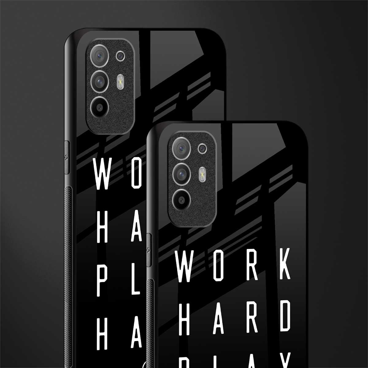 work hard play hard glass case for oppo f19 pro plus image-2