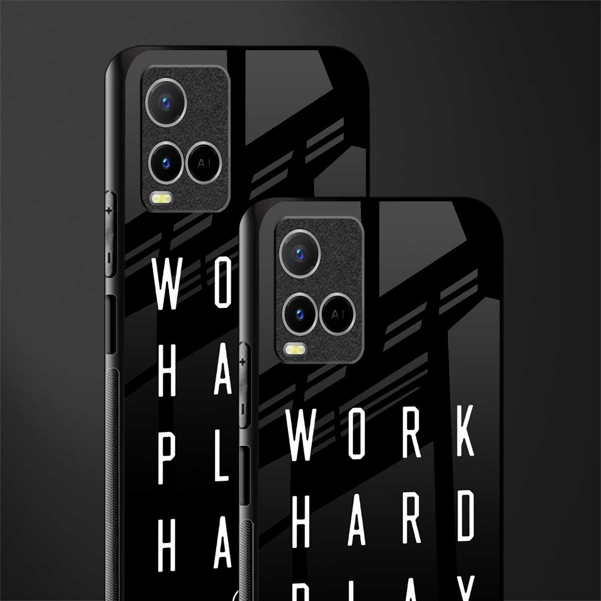 work hard play hard glass case for vivo y21s image-2