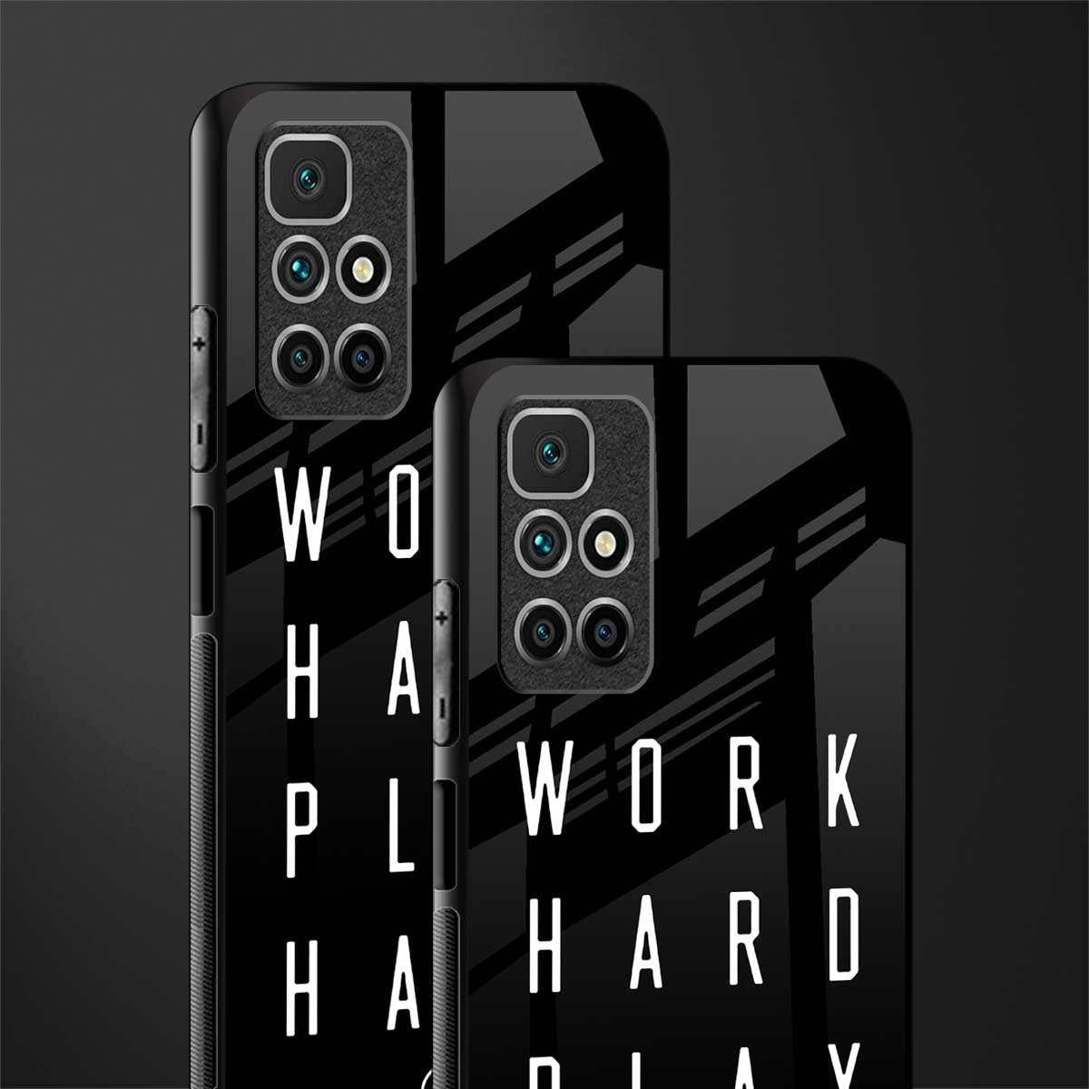 work hard play hard glass case for redmi 10 prime image-2