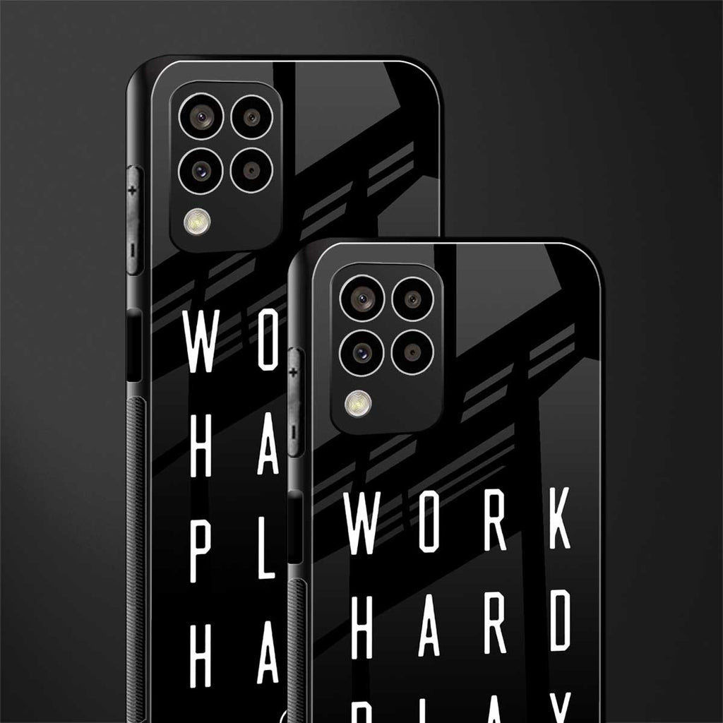 work hard play hard back phone cover | glass case for samsung galaxy m33 5g
