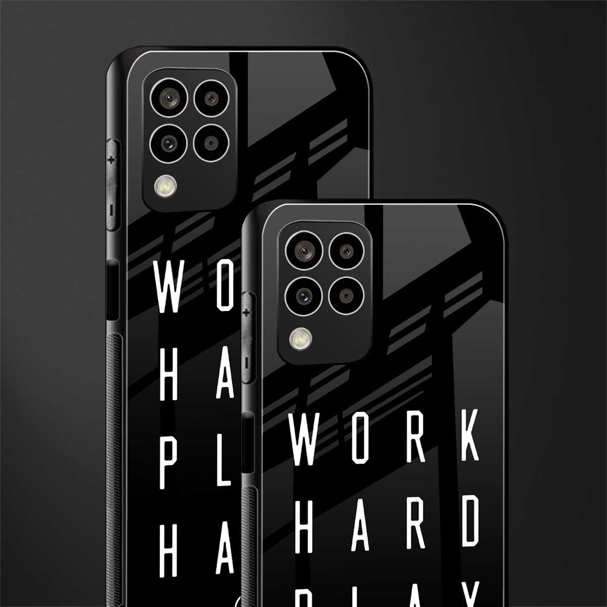 work hard play hard back phone cover | glass case for samsung galaxy m33 5g