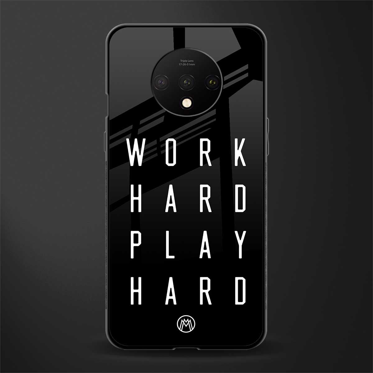 work hard play hard glass case for oneplus 7t image