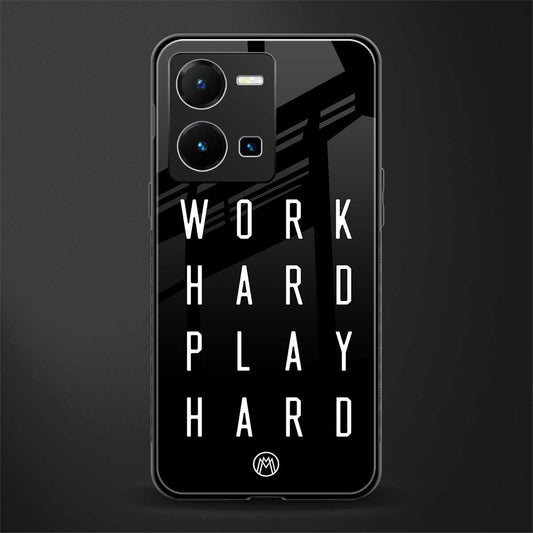work hard play hard back phone cover | glass case for vivo y35 4g