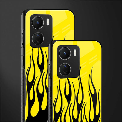 y2k black flames back phone cover | glass case for vivo y16
