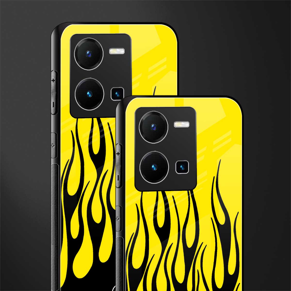 y2k black flames back phone cover | glass case for vivo y35 4g