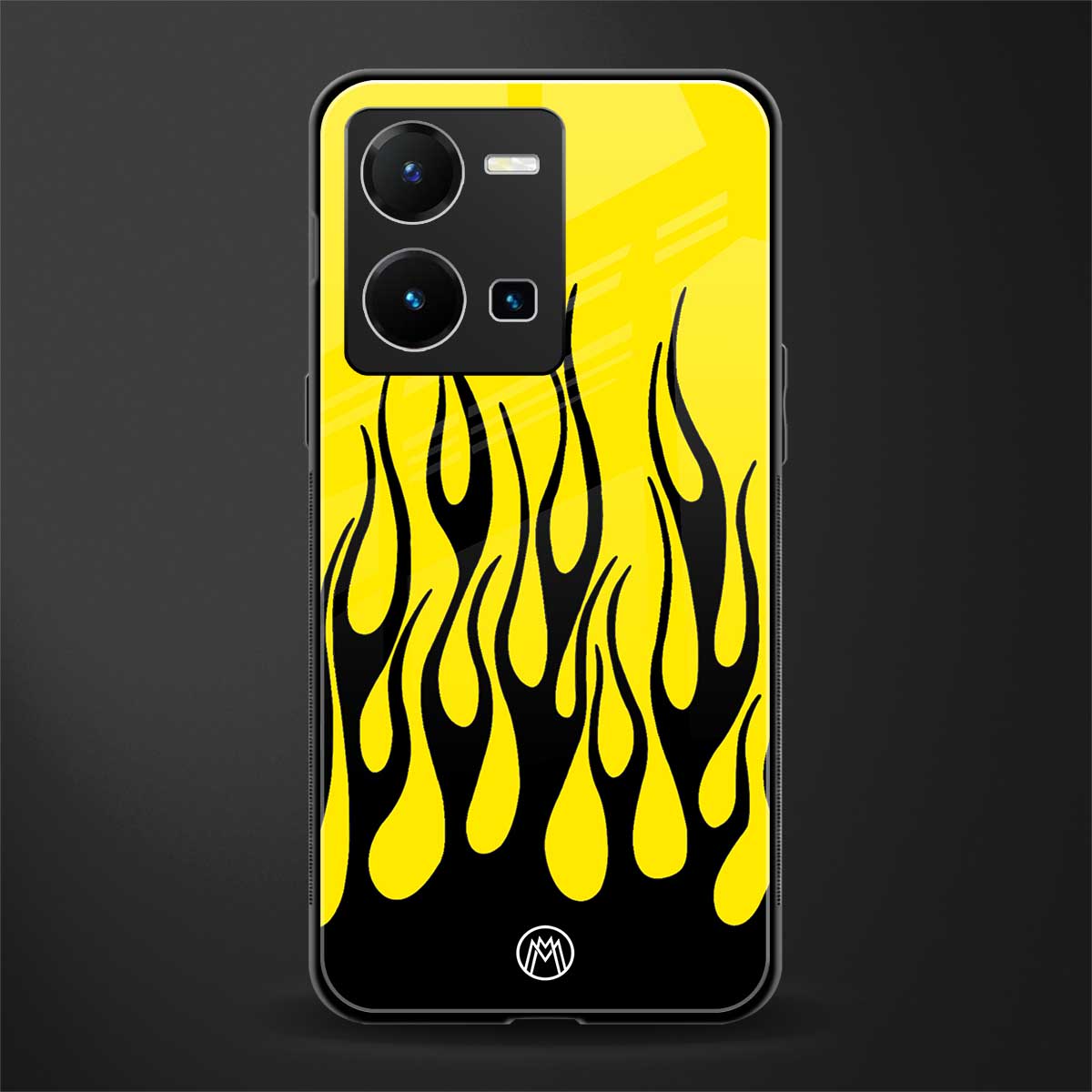 y2k black flames back phone cover | glass case for vivo y35 4g