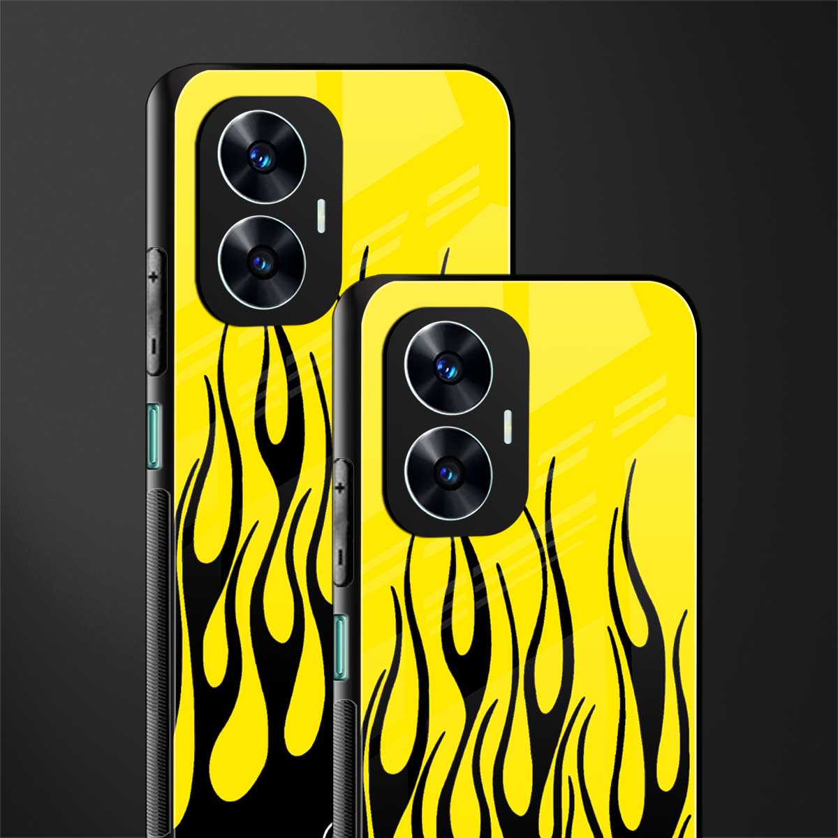 y2k black flames back phone cover | glass case for realme c55