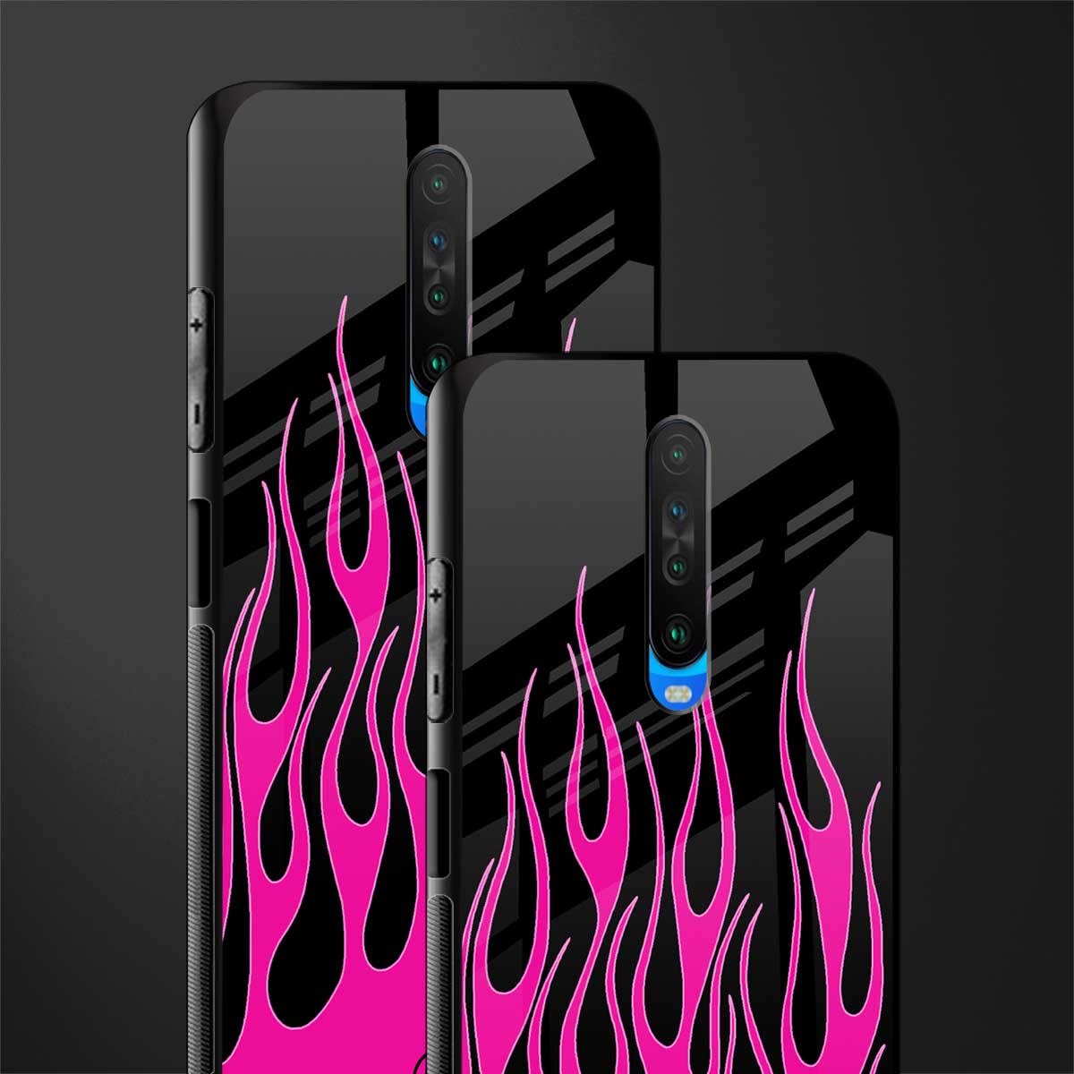 y2k black pink flames glass case for poco x2 image-2