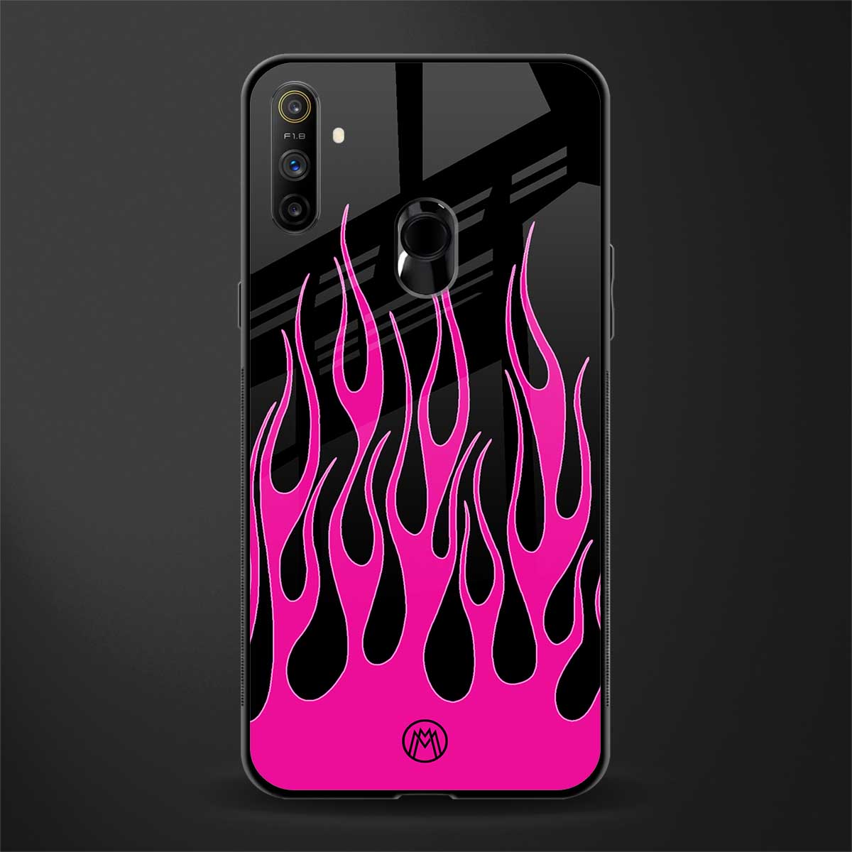y2k black pink flames glass case for realme narzo 10a image