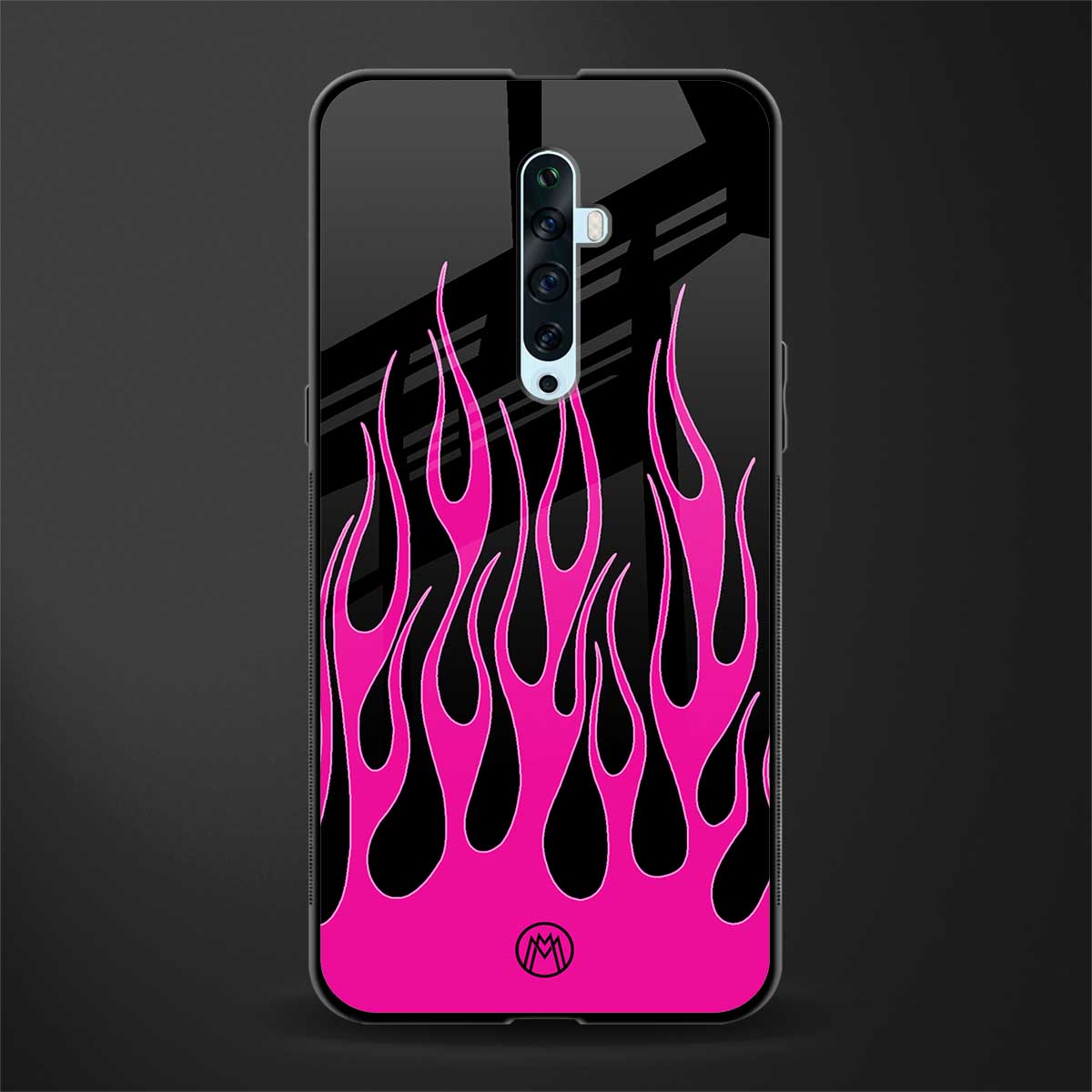 y2k black pink flames glass case for oppo reno 2z image