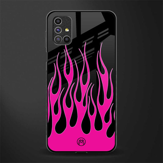 y2k black pink flames glass case for samsung galaxy m51 image
