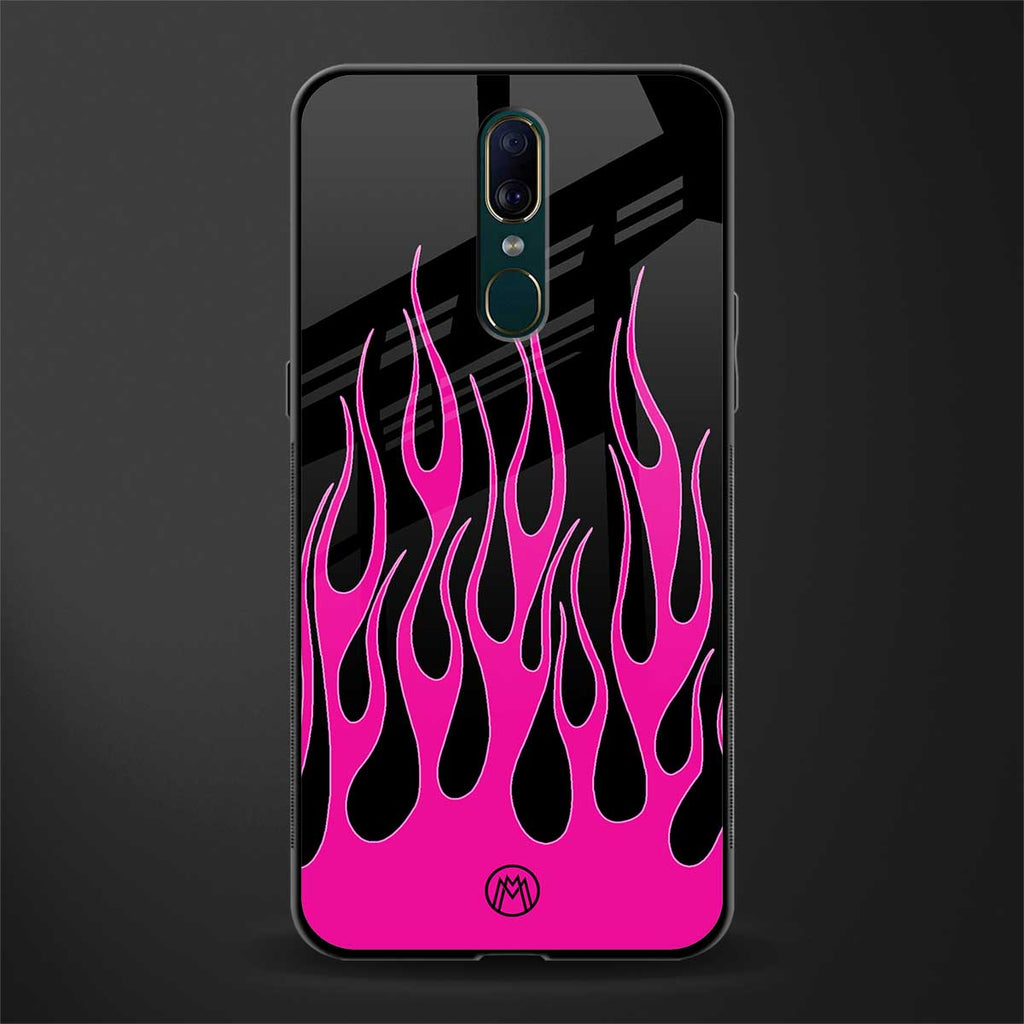 y2k black pink flames glass case for oppo f11 image
