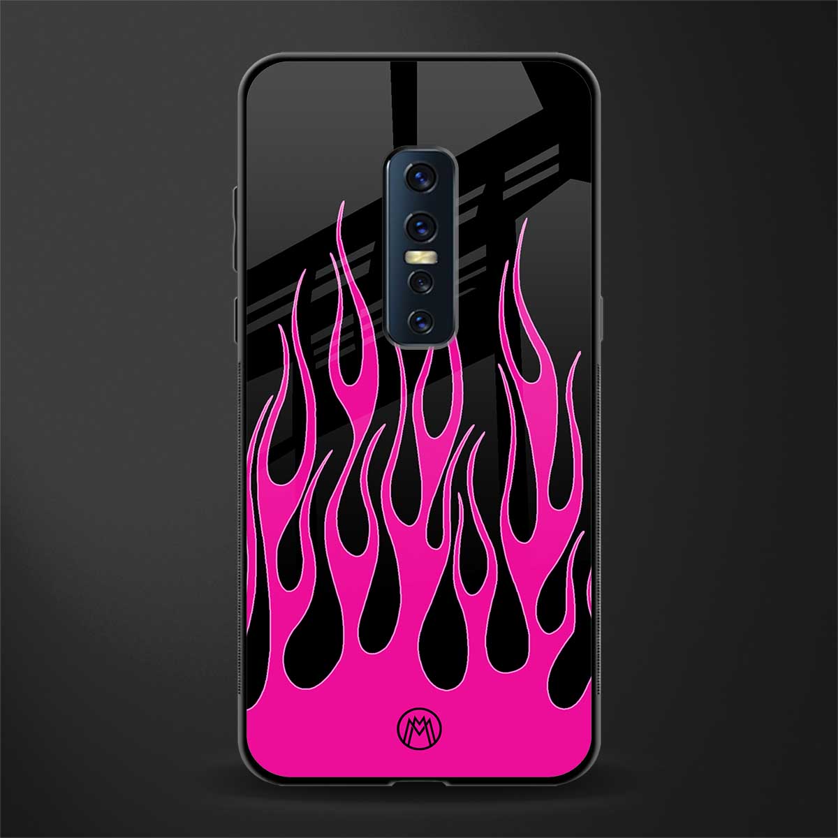 y2k black pink flames glass case for vivo v17 pro image