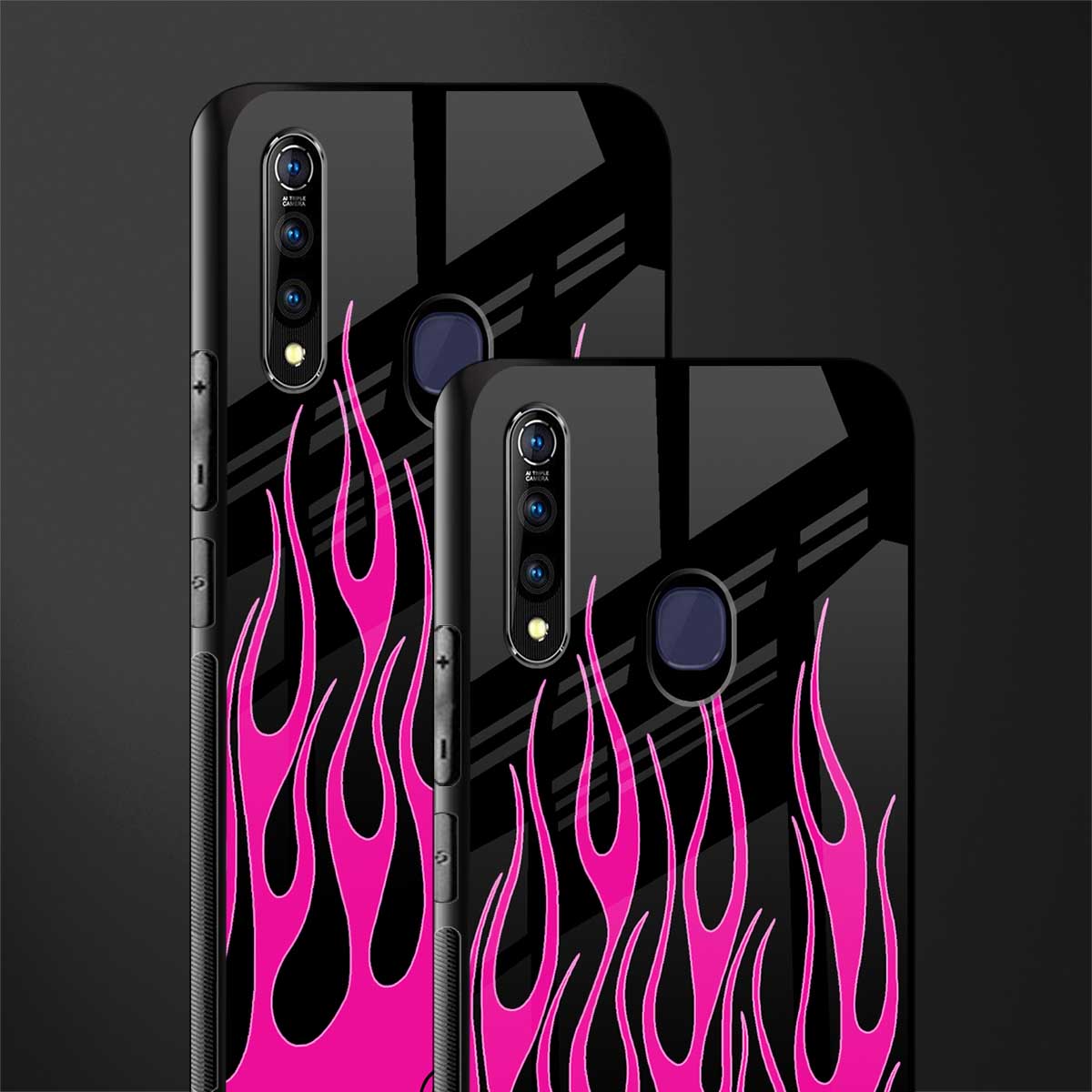 y2k black pink flames glass case for vivo z1 pro image-2