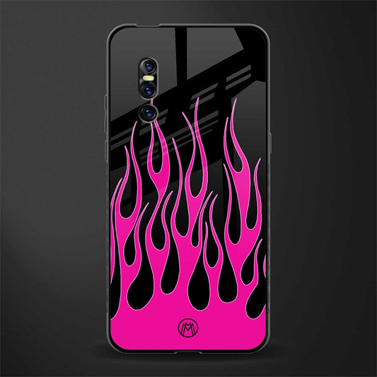 y2k black pink flames glass case for vivo v15 pro image
