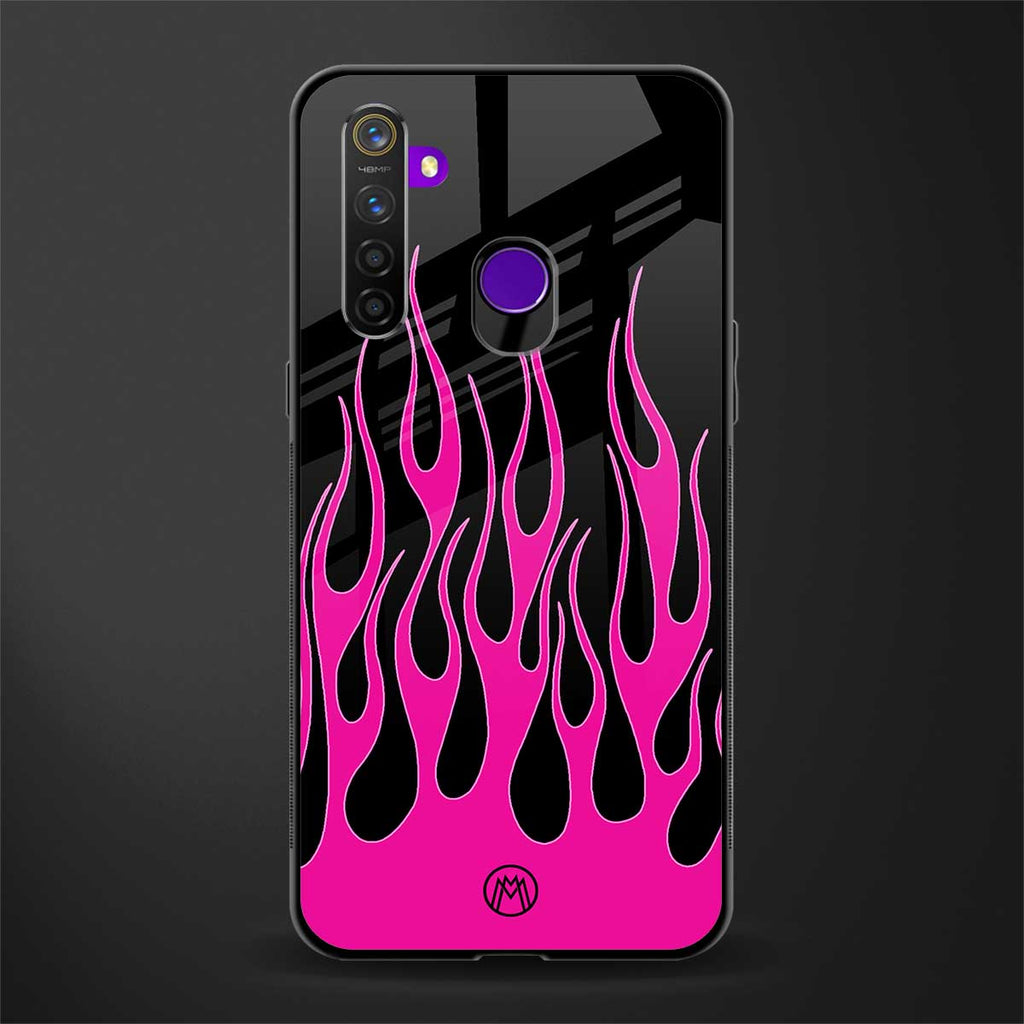y2k black pink flames glass case for realme 5 image