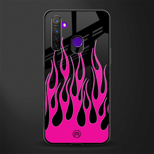 y2k black pink flames glass case for realme 5s image