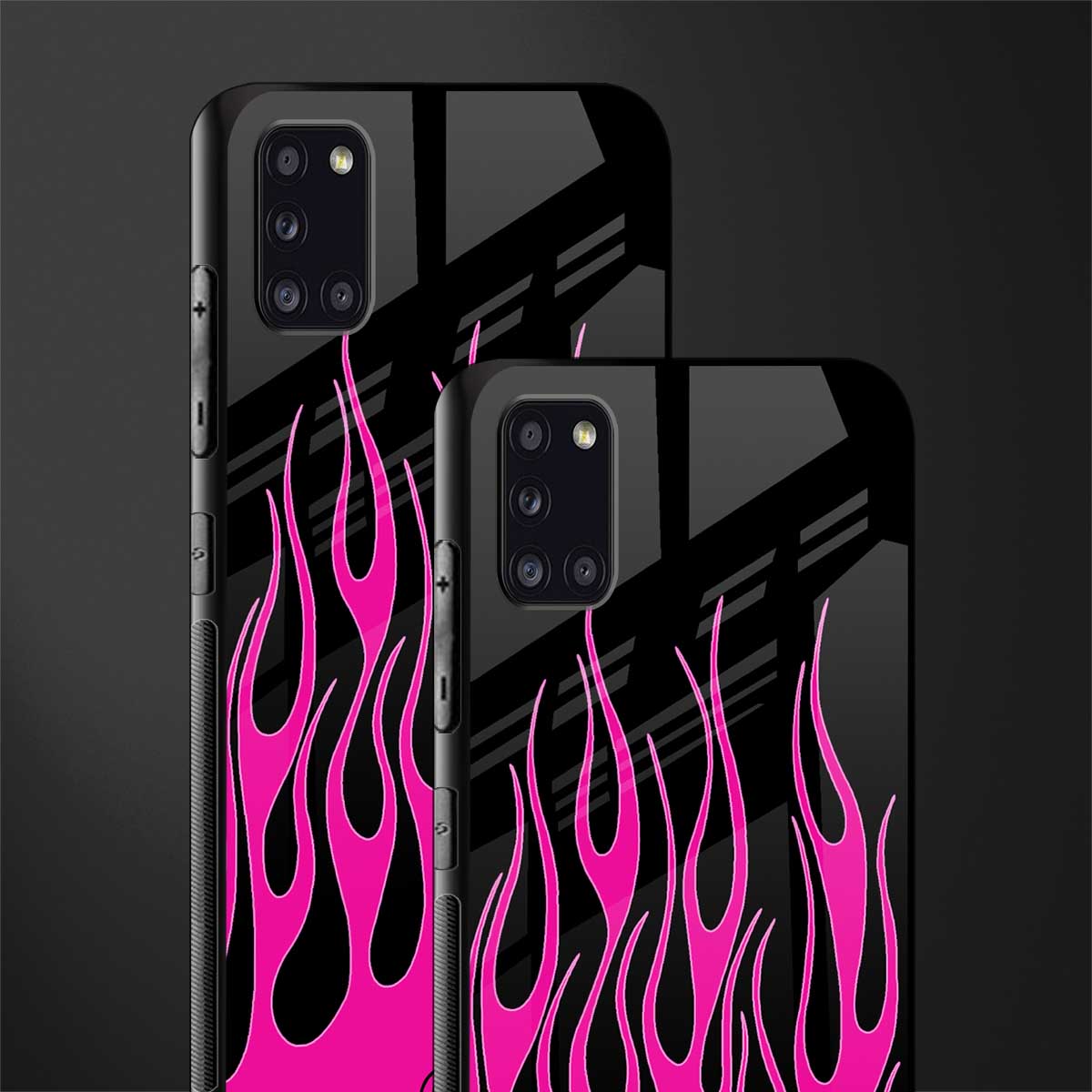 y2k black pink flames glass case for samsung galaxy a31 image-2