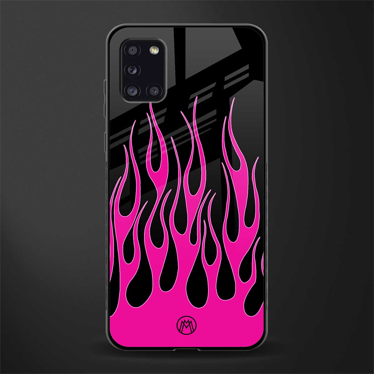 y2k black pink flames glass case for samsung galaxy a31 image