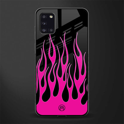 y2k black pink flames glass case for samsung galaxy a31 image