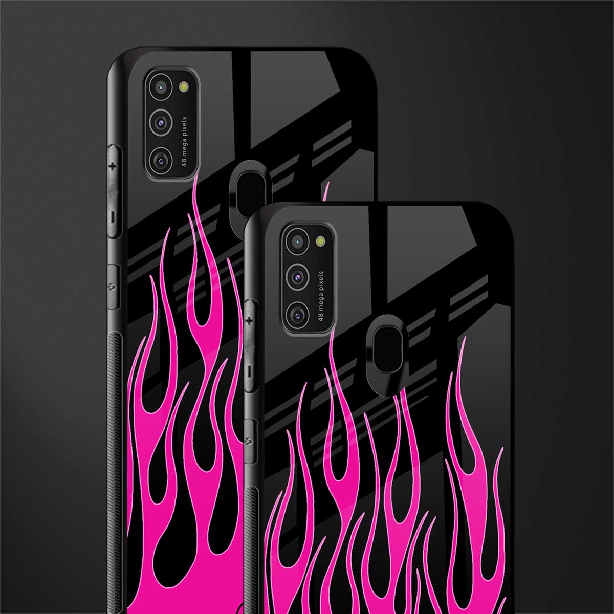 y2k black pink flames glass case for samsung galaxy m21 image-2