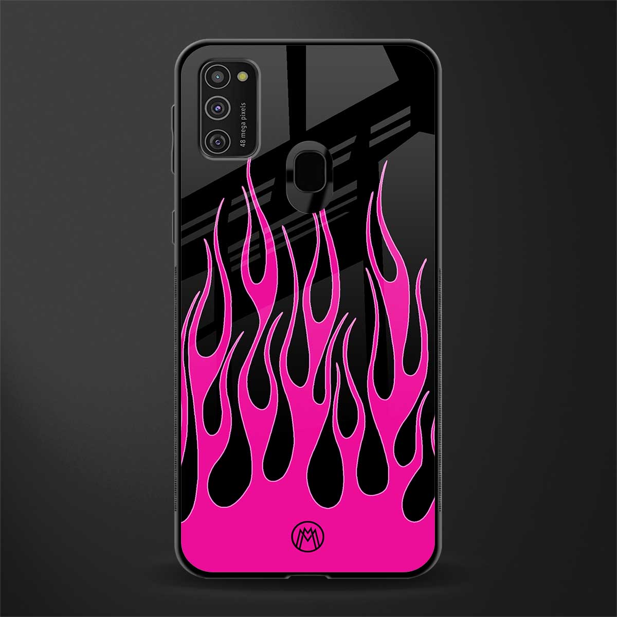 y2k black pink flames glass case for samsung galaxy m21 image