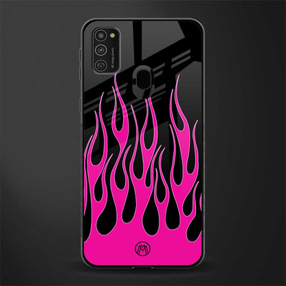 y2k black pink flames glass case for samsung galaxy m21 image