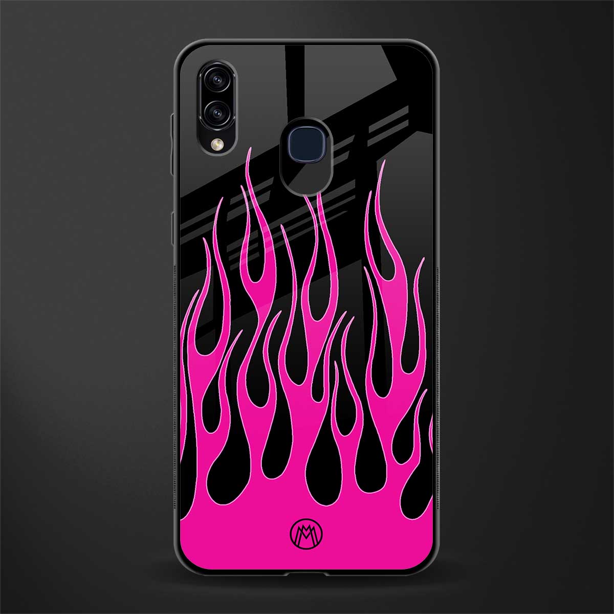 y2k black pink flames glass case for samsung galaxy a30 image