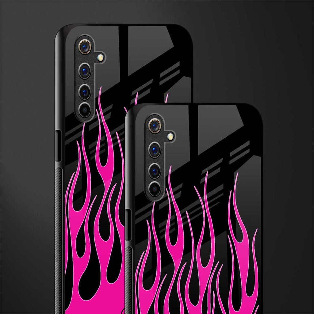 y2k black pink flames glass case for realme 6i image-2