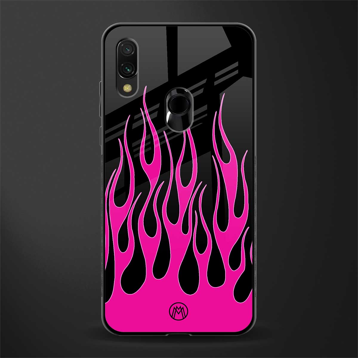 y2k black pink flames glass case for redmi y3 image