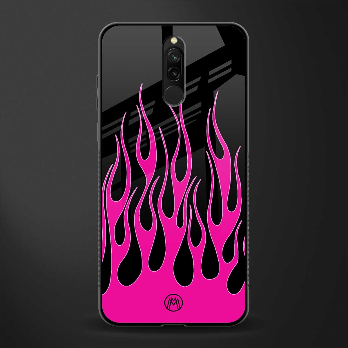 y2k black pink flames glass case for redmi 8 image