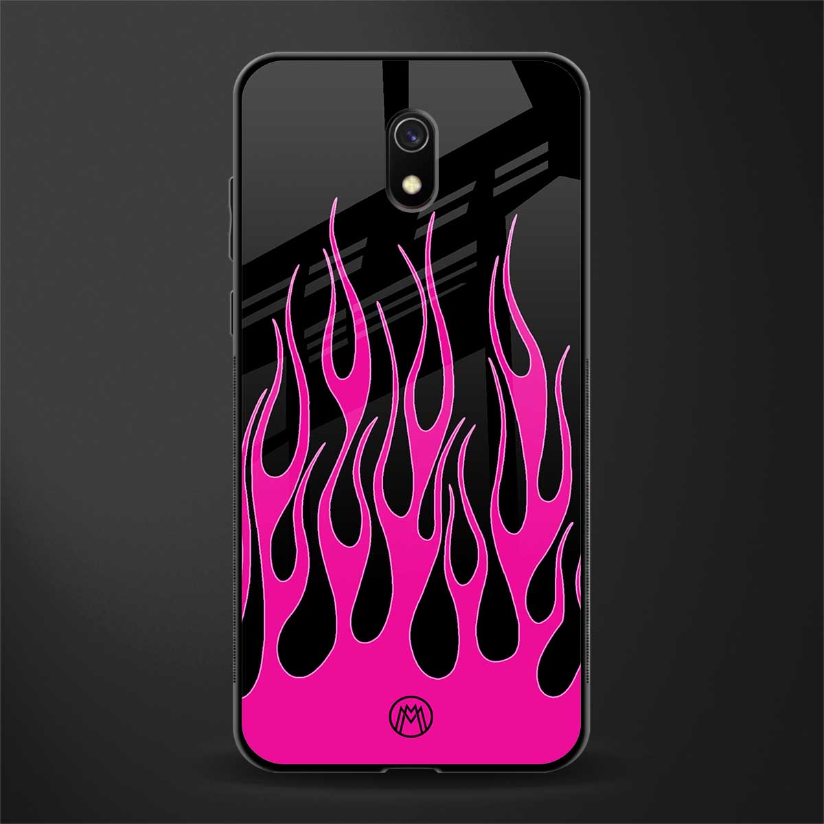 y2k black pink flames glass case for redmi 8a image