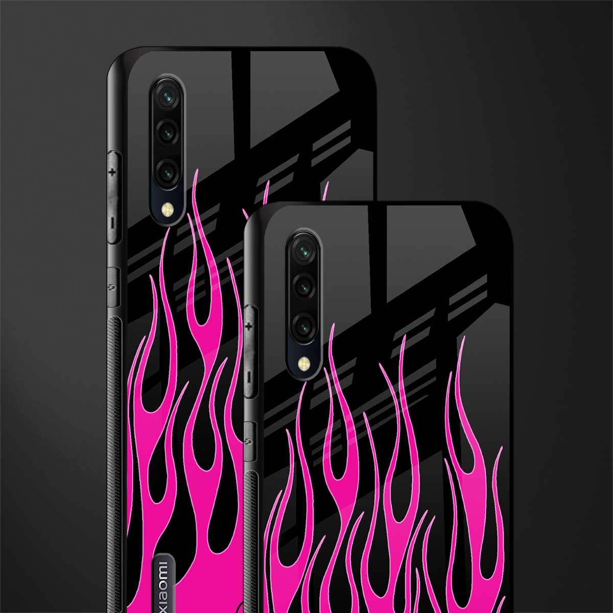y2k black pink flames glass case for mi a3 redmi a3 image-2