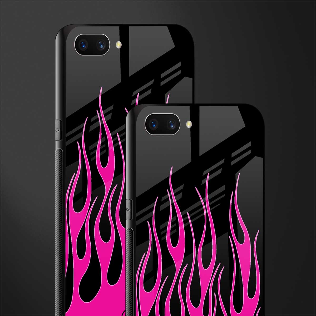 y2k black pink flames glass case for realme c1 image-2