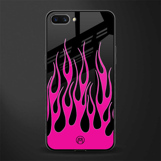 y2k black pink flames glass case for realme c1 image