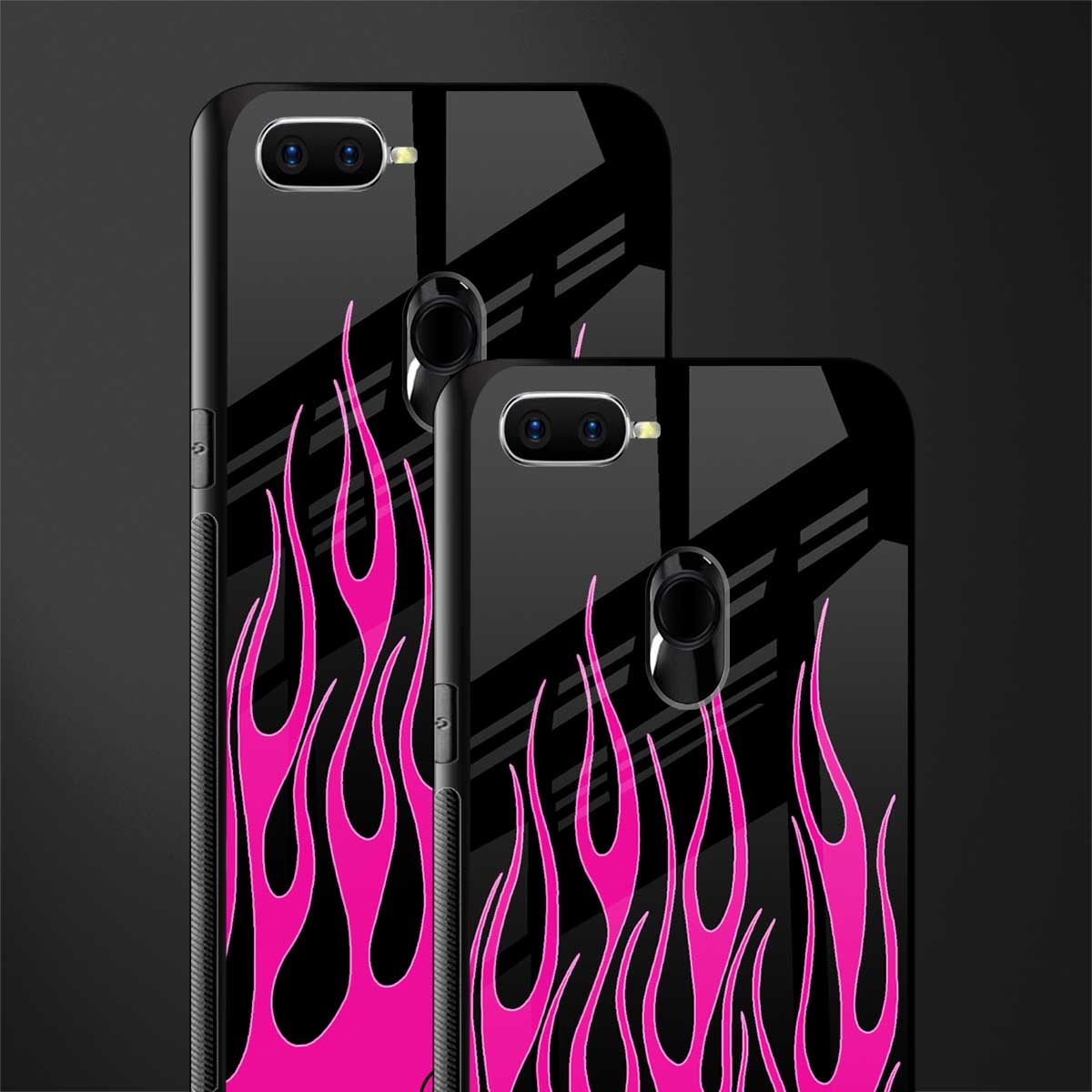 y2k black pink flames glass case for oppo a7 image-2