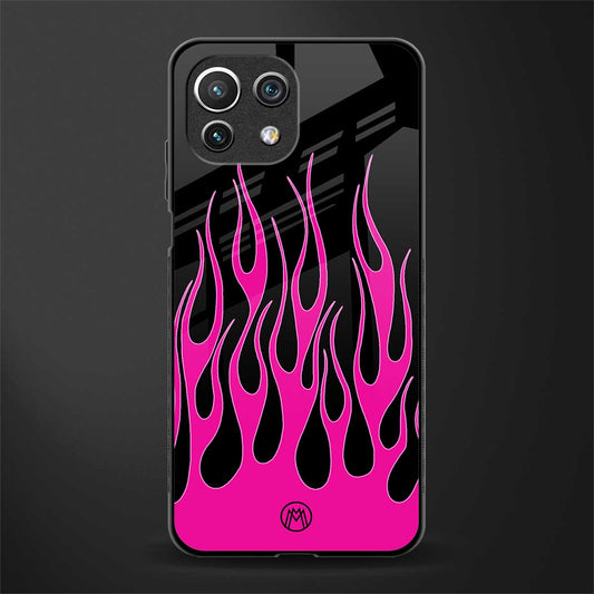 y2k black pink flames glass case for mi 11 lite image