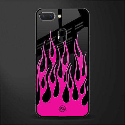 y2k black pink flames glass case for oppo a5 image