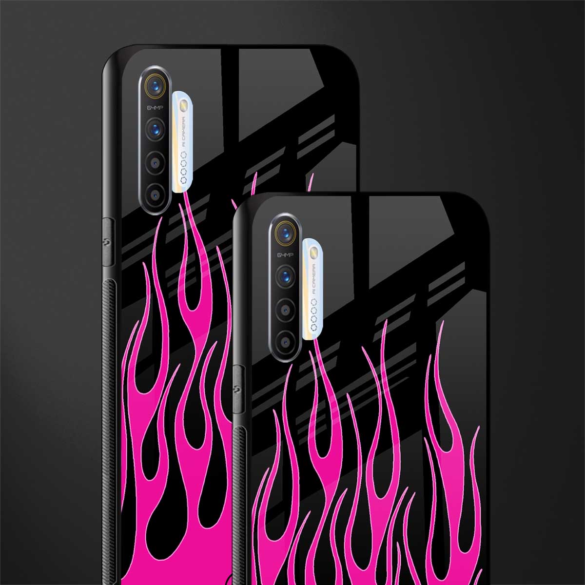 y2k black pink flames glass case for realme xt image-2