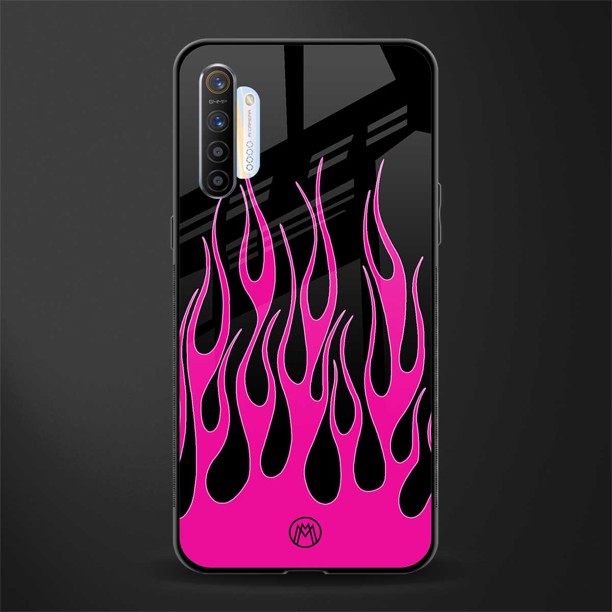 y2k black pink flames glass case for realme x2 image