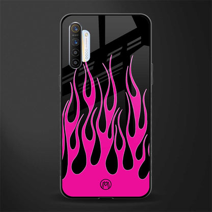 y2k black pink flames glass case for realme xt image