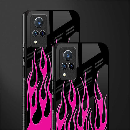 y2k black pink flames glass case for vivo v21 5g image-2