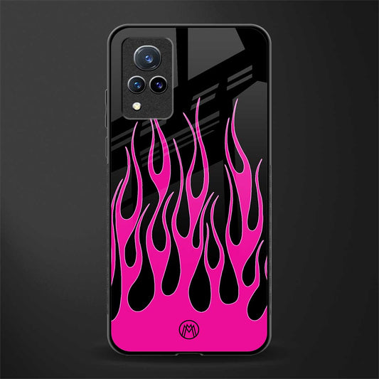 y2k black pink flames glass case for vivo v21 5g image