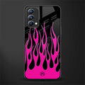 y2k black pink flames glass case for oppo f19 image