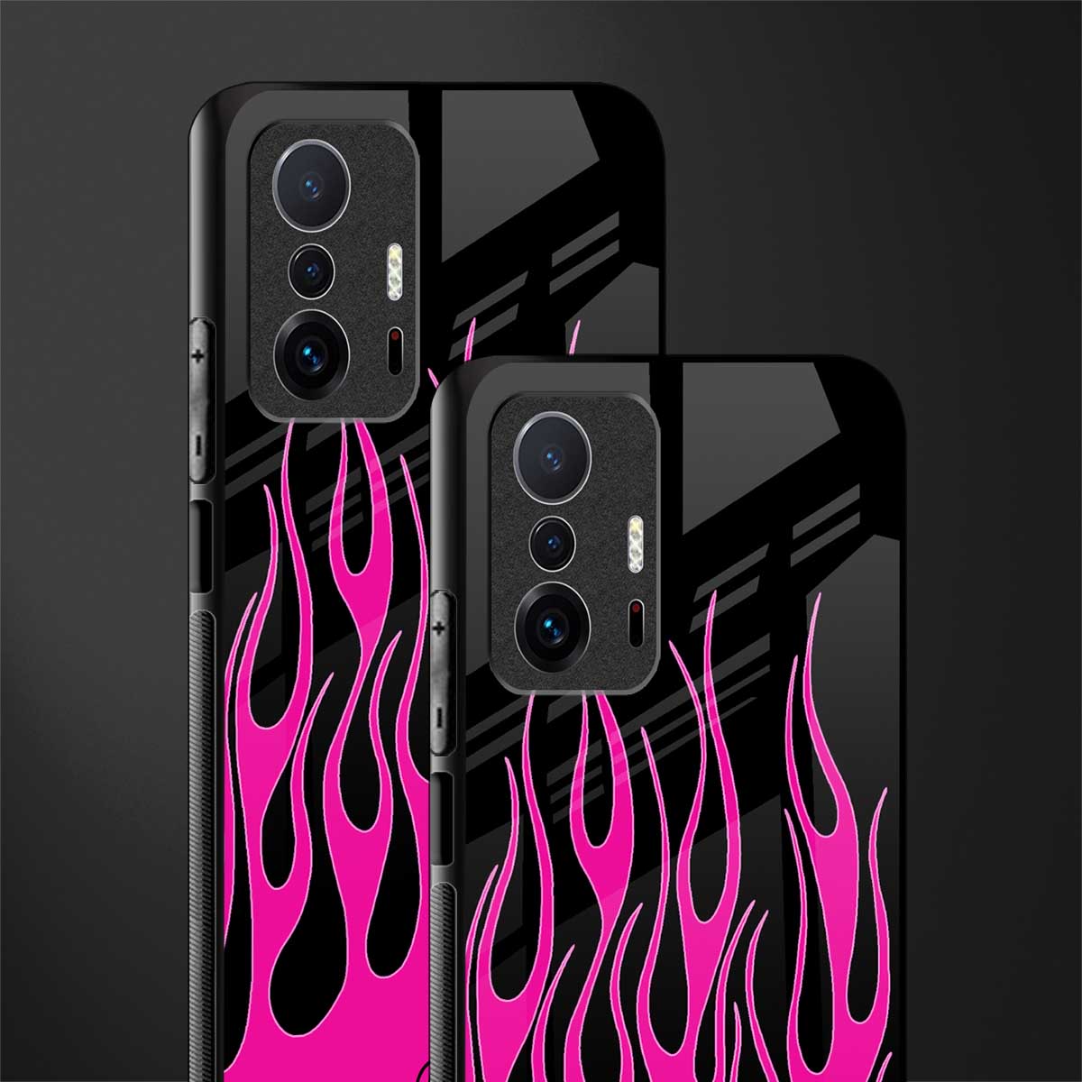 y2k black pink flames glass case for mi 11t pro 5g image-2