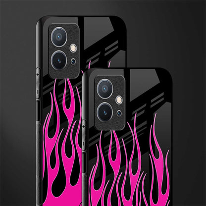 y2k black pink flames glass case for vivo y75 5g image-2
